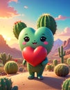 Toy heart and cactus illustration. Royalty Free Stock Photo