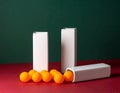 Geometric Composition with Orange Spheres and White Vases Royalty Free Stock Photo