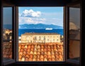 Mediterranean View from Open Window Royalty Free Stock Photo