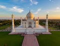 Aerial View of the Taj Mahal at Sunset, Agra, India Royalty Free Stock Photo