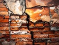 Close up brick cracked wall texture background, broken concept Royalty Free Stock Photo