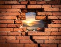 Close up brick cracked wall texture background, broken concept Royalty Free Stock Photo