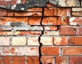 Close up brick cracked wall texture background, broken concept Royalty Free Stock Photo
