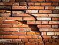 Close up brick cracked wall texture background, broken concept Royalty Free Stock Photo