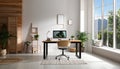 Room interior with comfortable workplace. Modern computer on wooden desk Royalty Free Stock Photo