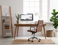 Room interior with comfortable workplace. Modern computer on wooden desk Royalty Free Stock Photo
