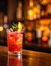 Glass of fresh alcoholic cocktail on bar counter Royalty Free Stock Photo