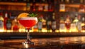 Glass of fresh alcoholic cocktail on bar counter Royalty Free Stock Photo