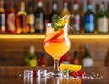 Glass of fresh alcoholic cocktail on bar counter Royalty Free Stock Photo