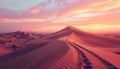 Desert Sunset: Footprints on Sand Dunes Royalty Free Stock Photo