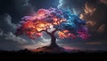 Magical Bioluminescent Tree Under a Dramatic Sky Royalty Free Stock Photo