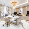 Luxury Podcast Studio and Home Office with Marble and Gold. Modern interior design for broadcasting and content creation Royalty Free Stock Photo