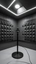 Professional microphone in a modern soundproof recording booth with acoustic foam panels. Royalty Free Stock Photo