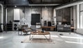 Industrial loft listening room with high-end audio system. Modern interior with concrete walls and stylish furniture. Royalty Free Stock Photo