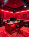 Professional Recording Studio for Music Production. Modern Control Room with Red LED Lighting and Audio Equipment. Royalty Free Stock Photo