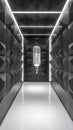 Microphone in Soundproof Recording Studio. Futuristic vocal booth with acoustic foam panels for podcast and music produc Royalty Free Stock Photo