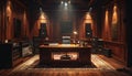 Luxury Music Studio with High-End Audio Equipment in a Classic Wood Paneled Office Royalty Free Stock Photo
