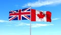Great Britain and Canada, two flags waving against blue sky. 3d image Royalty Free Stock Photo