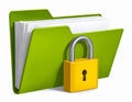 File protection. Green folder with documents and yellow padlock. Data security Royalty Free Stock Photo