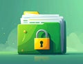 File protection. Green folder with documents and yellow padlock. Data security Royalty Free Stock Photo