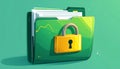 File protection. Green folder with documents and yellow padlock. Data security Royalty Free Stock Photo