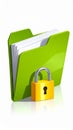 File protection. Green folder with documents and yellow padlock. Data security Royalty Free Stock Photo