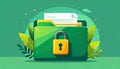 File protection. Green folder with documents and yellow padlock. Data security Royalty Free Stock Photo