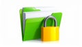 File protection. Green folder with documents and yellow padlock. Data security Royalty Free Stock Photo