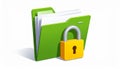 File protection. Green folder with documents and yellow padlock. Data security Royalty Free Stock Photo