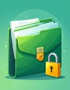 File protection. Green folder with documents and yellow padlock. Data security Royalty Free Stock Photo