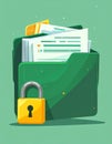 File protection. Green folder with documents and yellow padlock. Data security Royalty Free Stock Photo