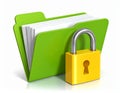 File protection. Green folder with documents and yellow padlock. Data security Royalty Free Stock Photo