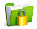 File protection. Green folder with documents and yellow padlock. Data security Royalty Free Stock Photo