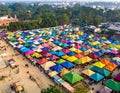 Aerial view of local market colourful tents at Minar Moshjid Tabling for the Global Royalty Free Stock Photo