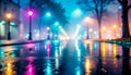 Neon City Street Reflections Royalty Free Stock Photo