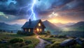 Lightning Strikes Rural House Royalty Free Stock Photo