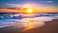 Magical ocean. Sunrise over the Atlantic. Morning. Waves. Surf bright colors. reflection Royalty Free Stock Photo