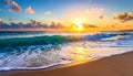 Magical ocean. Sunrise over the Atlantic. Morning. Waves. Surf bright colors. reflection Royalty Free Stock Photo