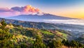 Mount Etna Volcano with smoke at dawn and the Catania city, Sicily island, Italy, Europa Royalty Free Stock Photo