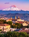 Mount Etna Volcano with smoke at dawn and the Catania city, Sicily island, Italy, Europa Royalty Free Stock Photo