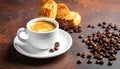 White Cup of coffee, espresso, roasted coffee grains, background, photo Royalty Free Stock Photo
