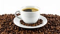 White Cup of coffee, espresso, roasted coffee grains, background, photo Royalty Free Stock Photo