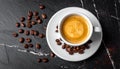 White Cup of coffee, espresso, roasted coffee grains, background, photo Royalty Free Stock Photo