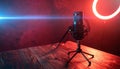 Studio Microphone with Neon Lights Royalty Free Stock Photo