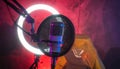 Podcast Studio Setup with Ring Light Royalty Free Stock Photo