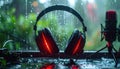 Rainy Beats: Gaming Headphones in a Storm Royalty Free Stock Photo
