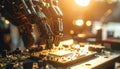 Robot Hand Assembling Circuit Board with Warm Lighting Royalty Free Stock Photo