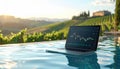 Trading stocks by the pool in Tuscany Royalty Free Stock Photo