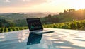 Laptop with Stock Chart in Tuscan Vineyard Royalty Free Stock Photo