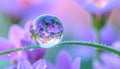 Macro World in a Dewdrop: A Microcosm of Purple Flowers Royalty Free Stock Photo